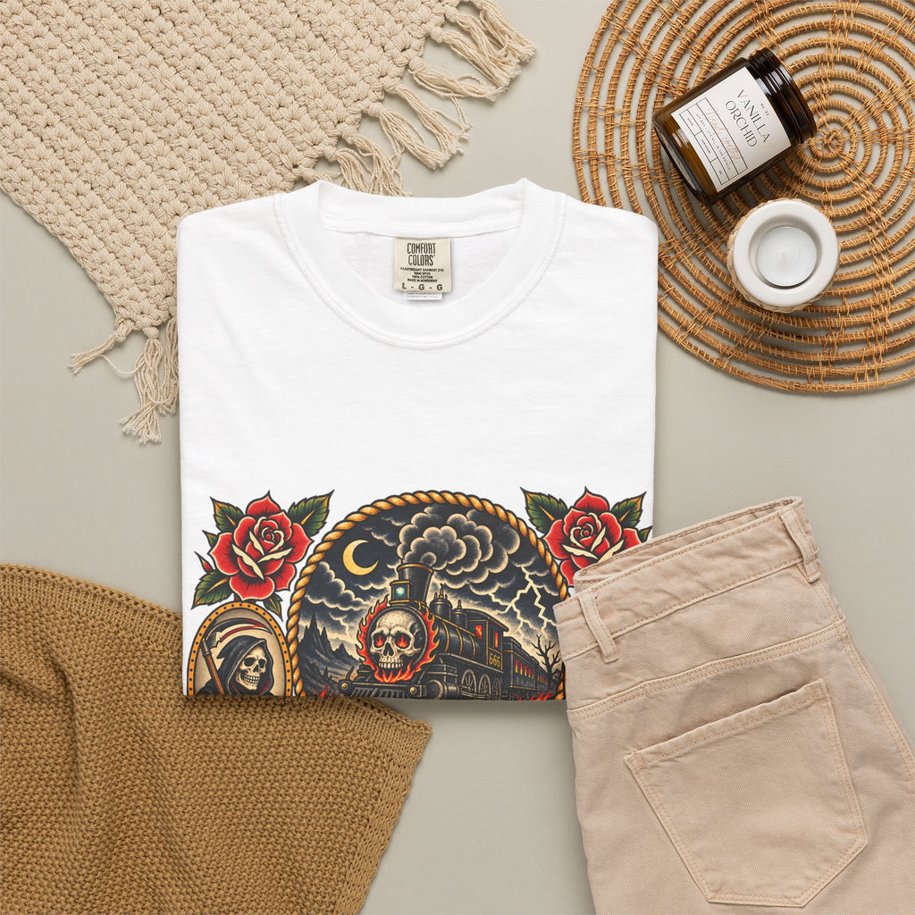 Hellbound Skull Train Tattoo Flash T-Shirt