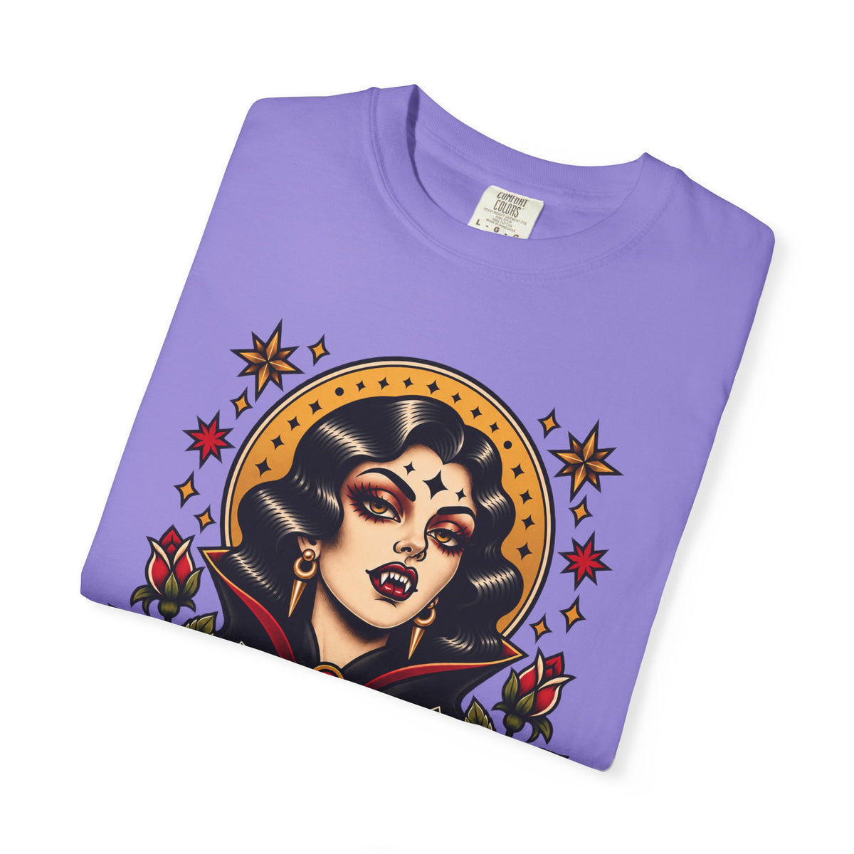 Vampire Woman & Black Cat Tattoo Flash T‑Shirt