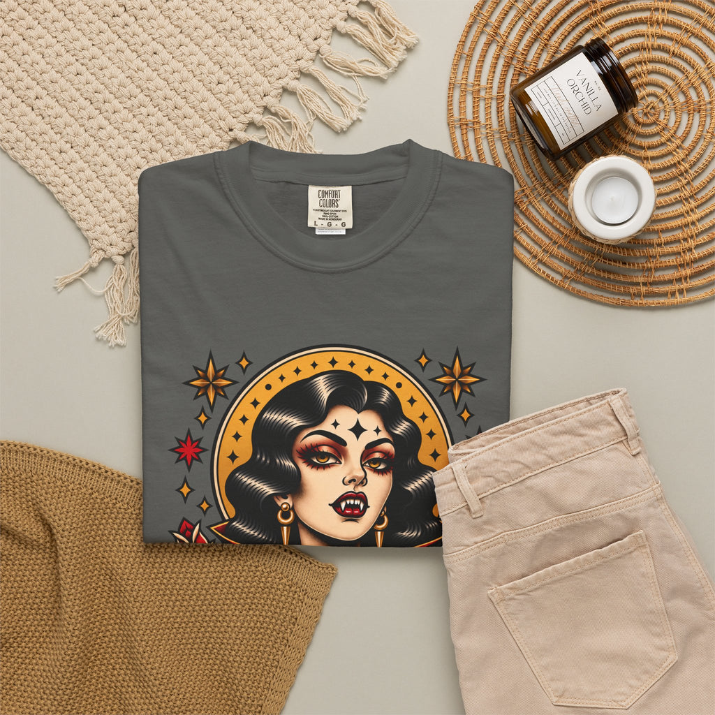 Vampire Woman & Black Cat Tattoo Flash T‑Shirt