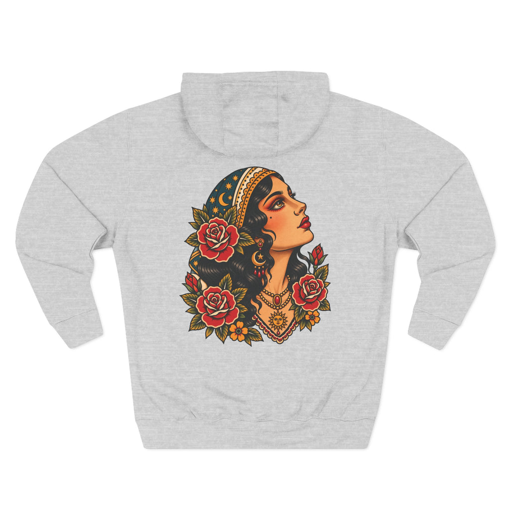 Gypsy Woman Tattoo Flash Pullover Hoodie (Back Design)