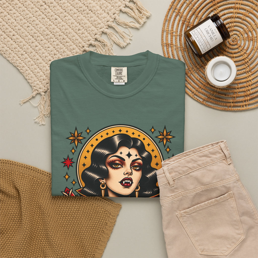 Vampire Woman & Black Cat Tattoo Flash T‑Shirt