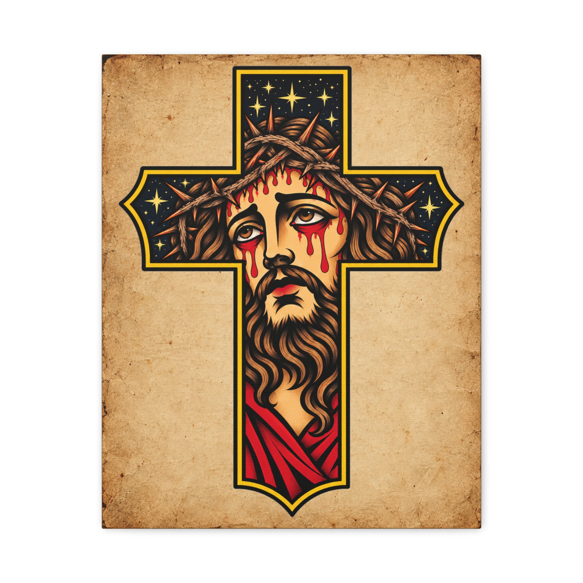 Jesus Christ Cross Tattoo Flash Canvas Wall Art