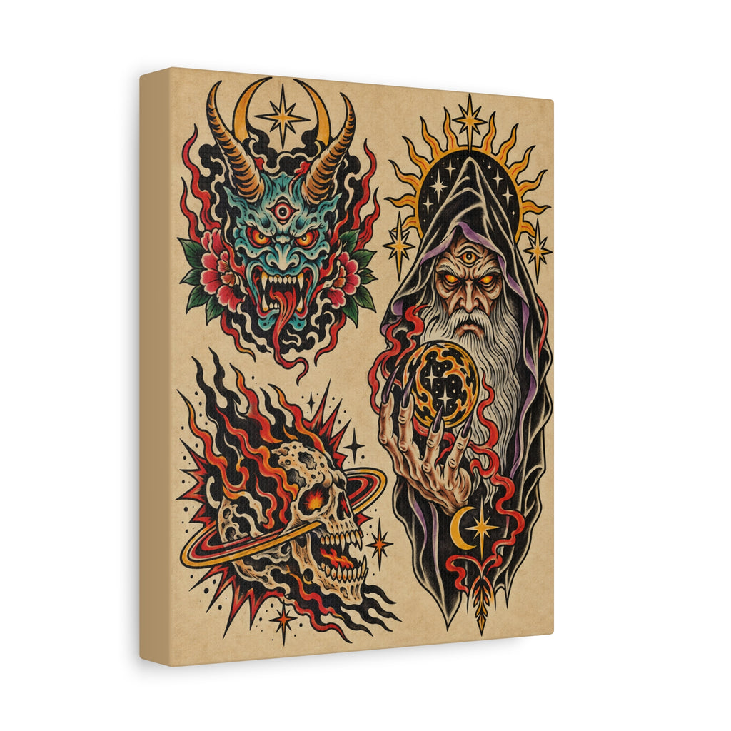 Wizard Tattoo Flash Sheet 2 Canvas Wall Art