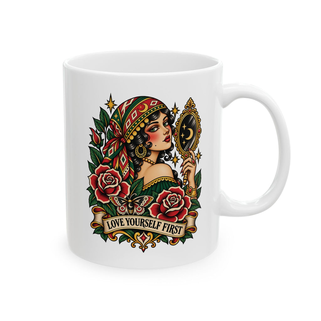 Love Yourself First Gypsy Tattoo Flash Ceramic Coffee Mug (11oz, 15oz)