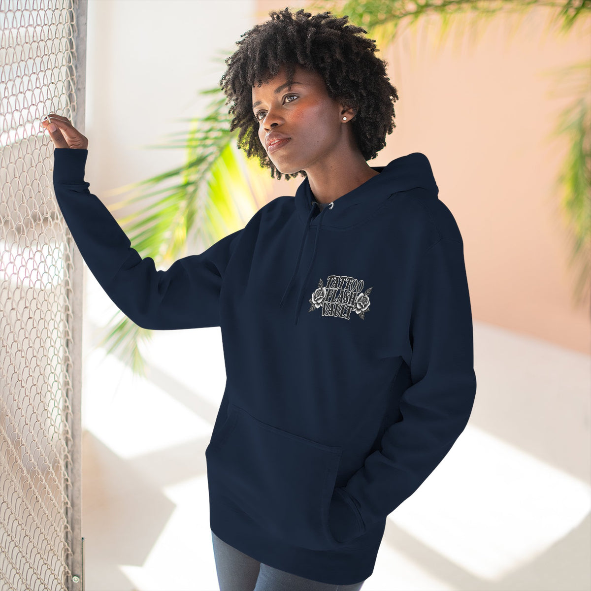 Black Cat Witch Tattoo Flash Pullover Hoodie (Back Design)