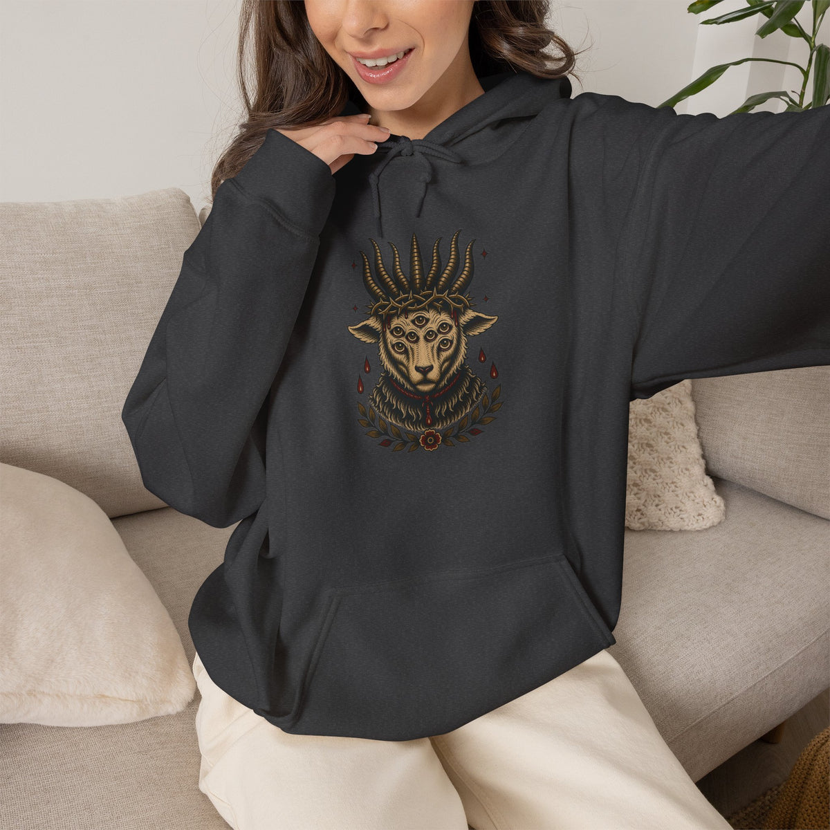 Sacrificial Lamb Hoodie with Revelation 5:6 Scripture Back Print