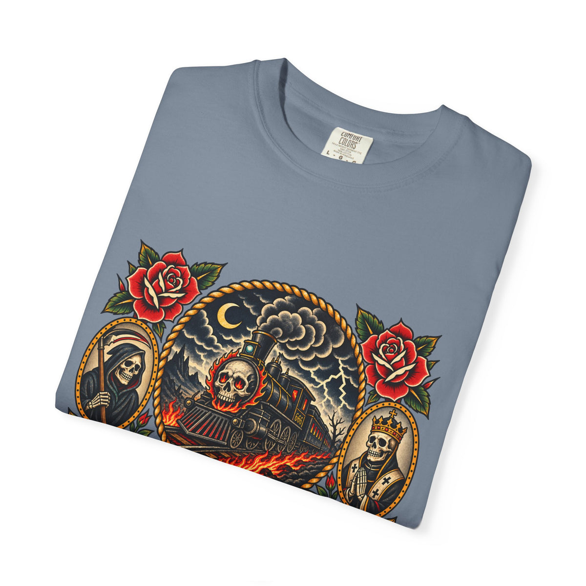 Hellbound Skull Train Tattoo Flash T-Shirt