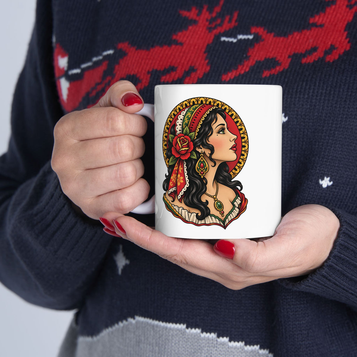 Esmeralda Gypsy Tattoo Flash Ceramic Coffee Mug (11oz, 15oz)