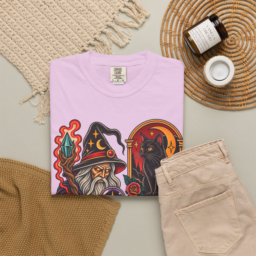 Wizard & Black Cat Tattoo Flash T-Shirt