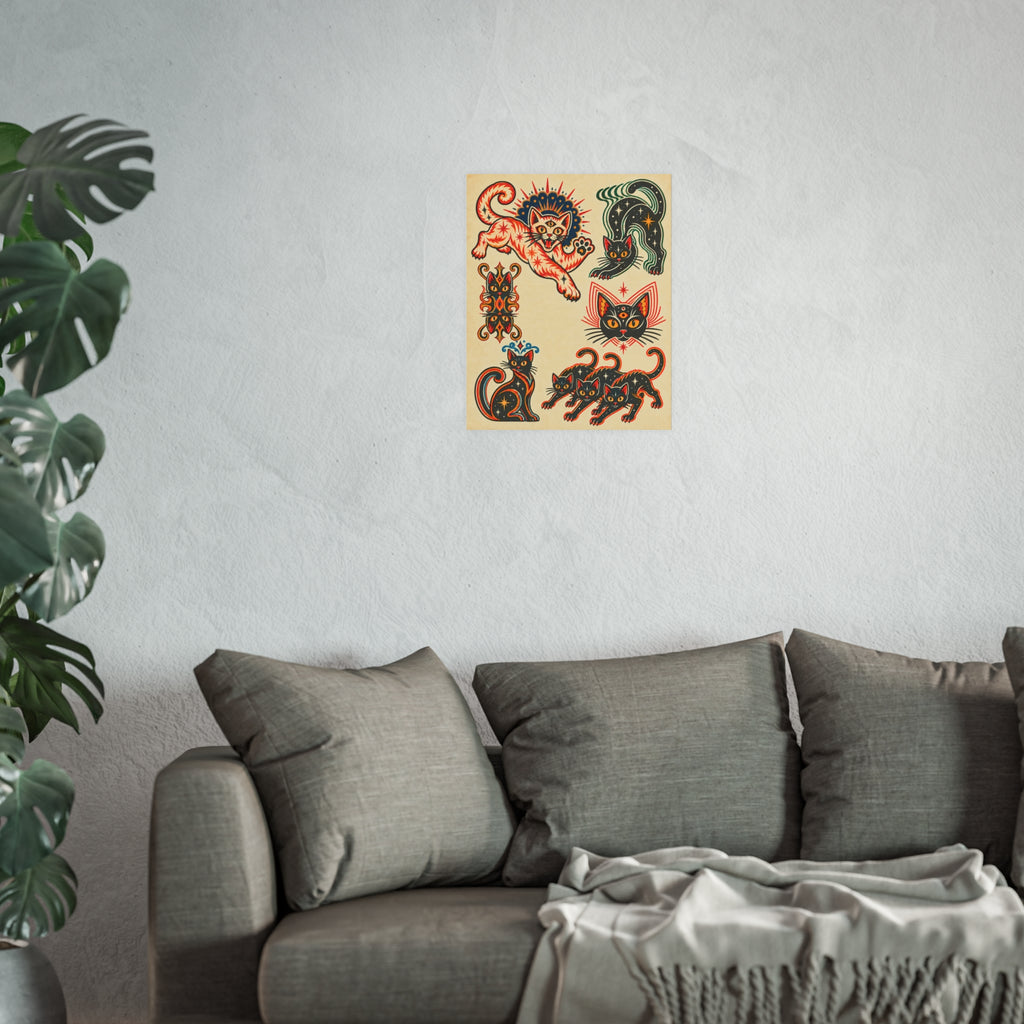 Abstract Cats Tattoo Flash Art Print (8x10 & 16x20)