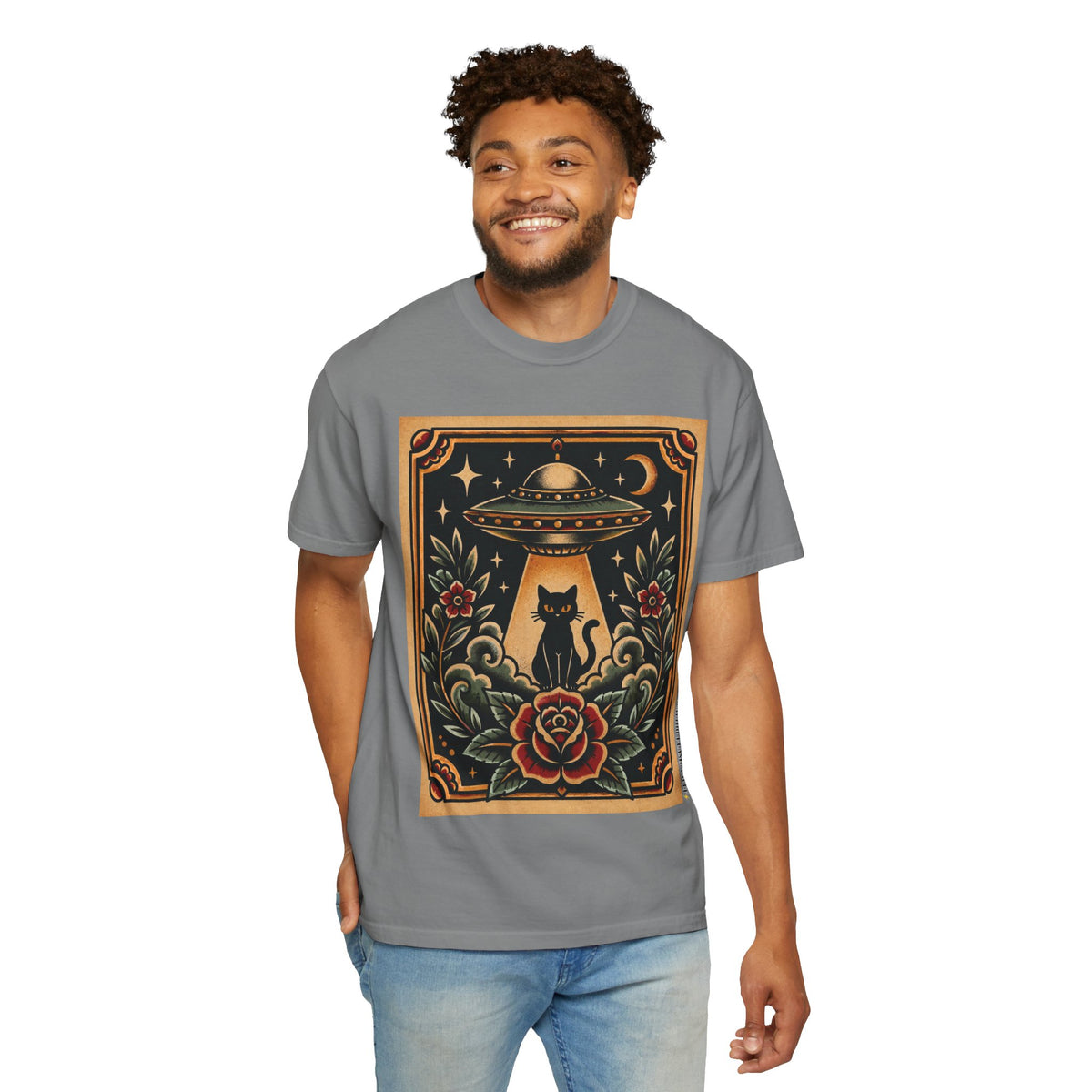 UFO & Black Cat Tattoo Flash Sheet T-Shirt