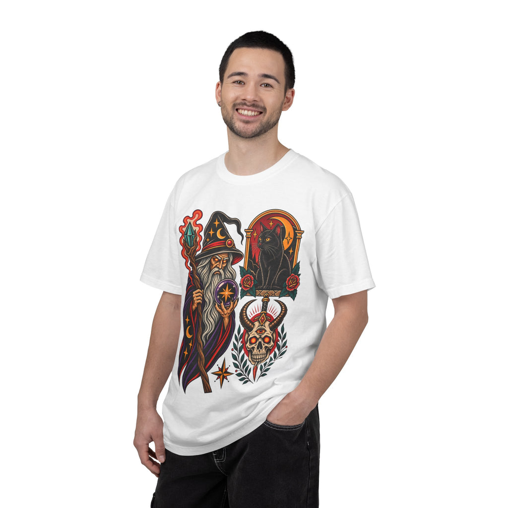 Wizard & Black Cat Tattoo Flash T-Shirt