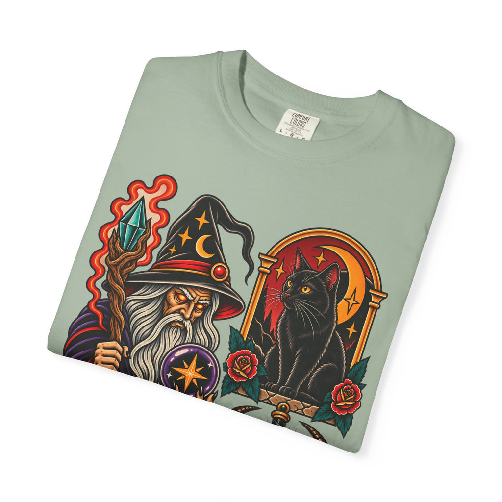 Wizard & Black Cat Tattoo Flash T-Shirt