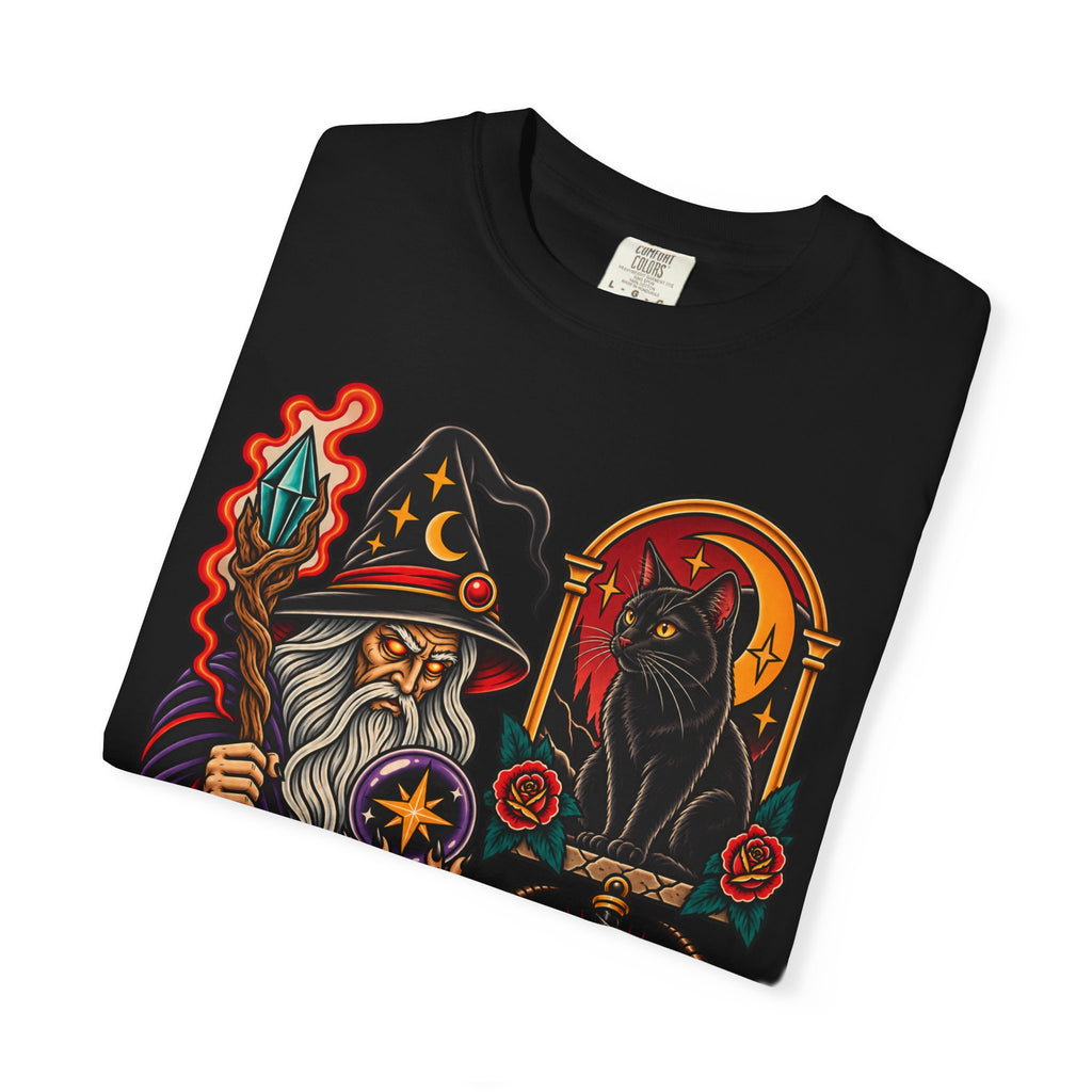 Wizard & Black Cat Tattoo Flash T-Shirt