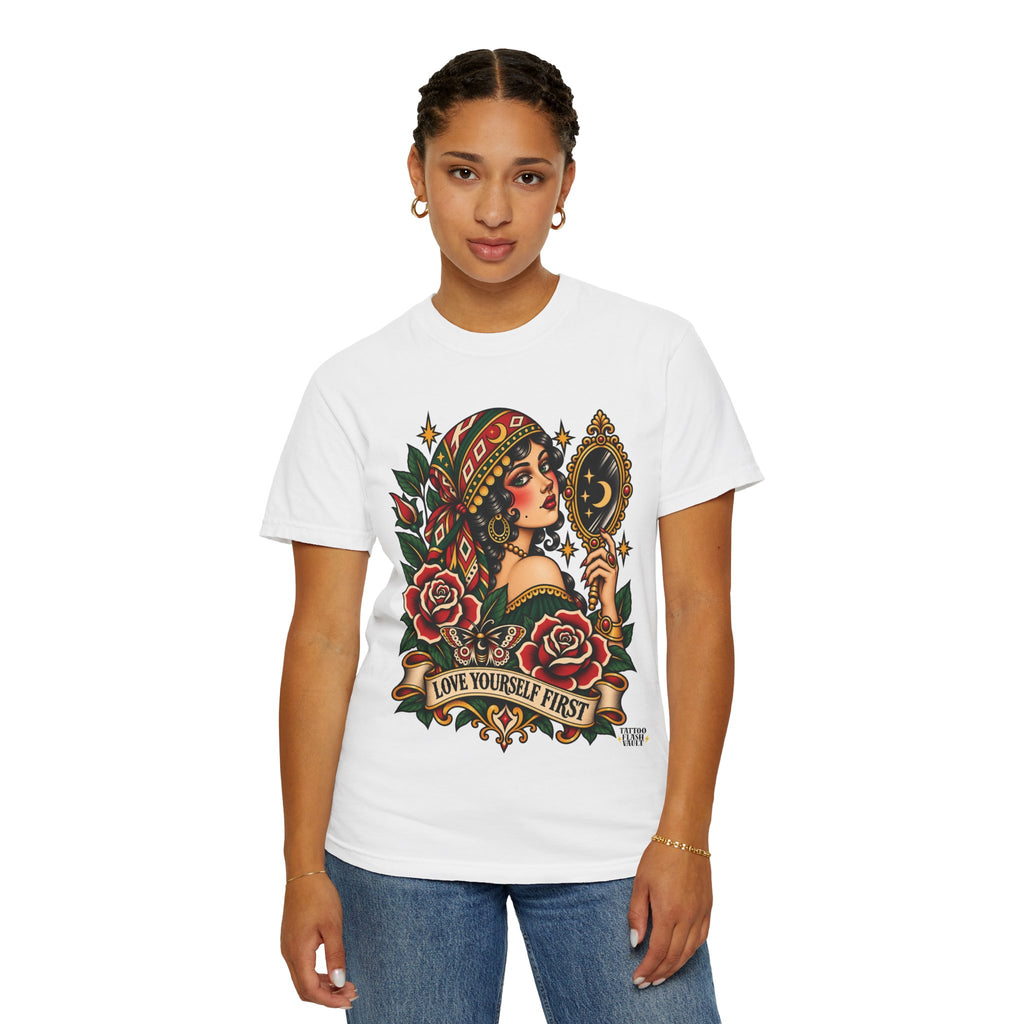 Love Yourself First Gypsy Woman Tattoo Flash Sheet T-Shirt
