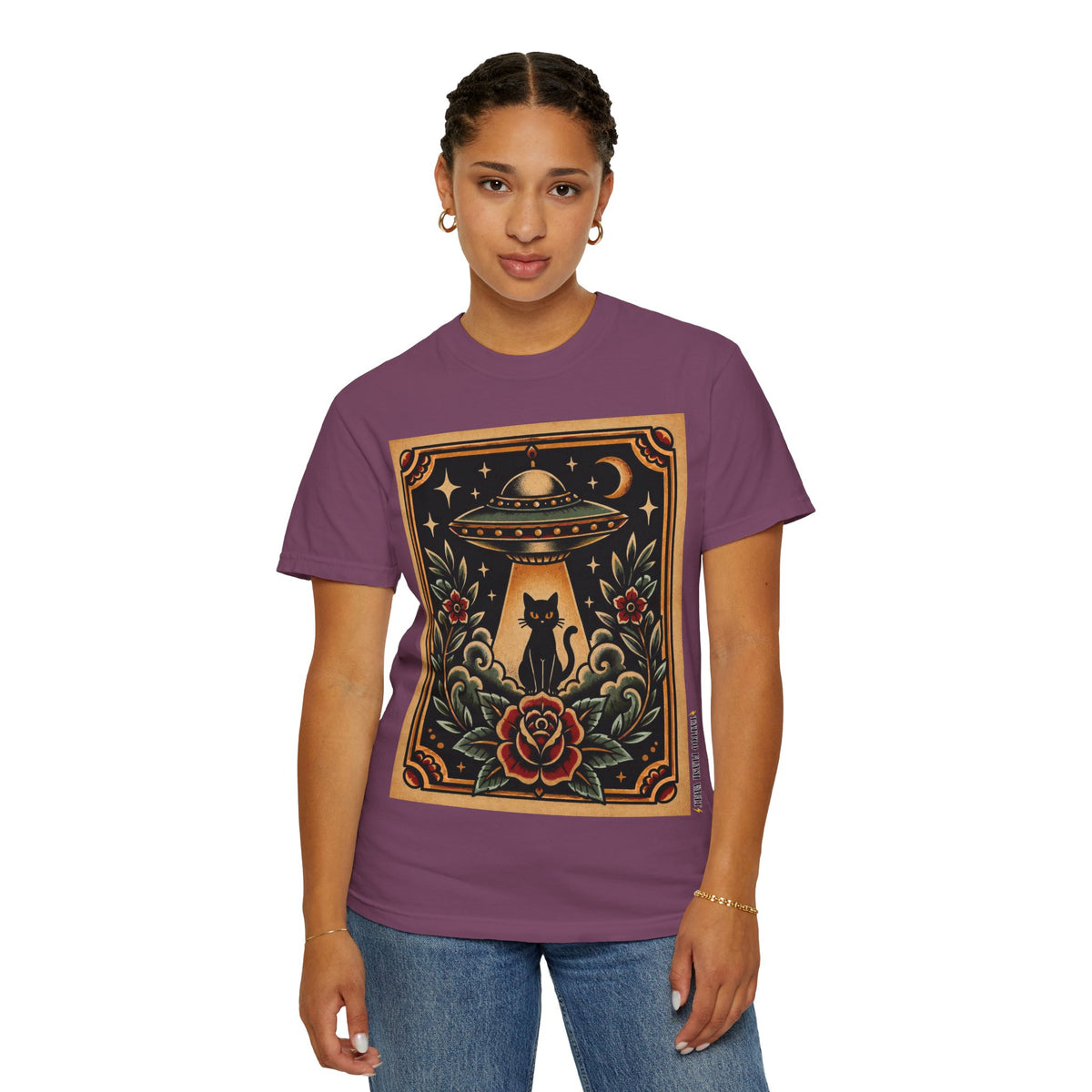 UFO & Black Cat Tattoo Flash Sheet T-Shirt