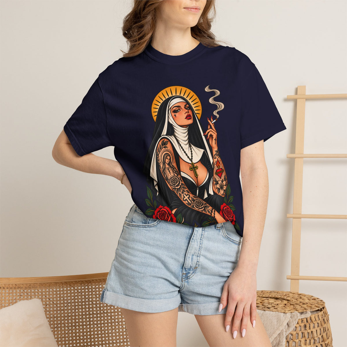 Rebel Nun Tattoo Flash T-Shirt