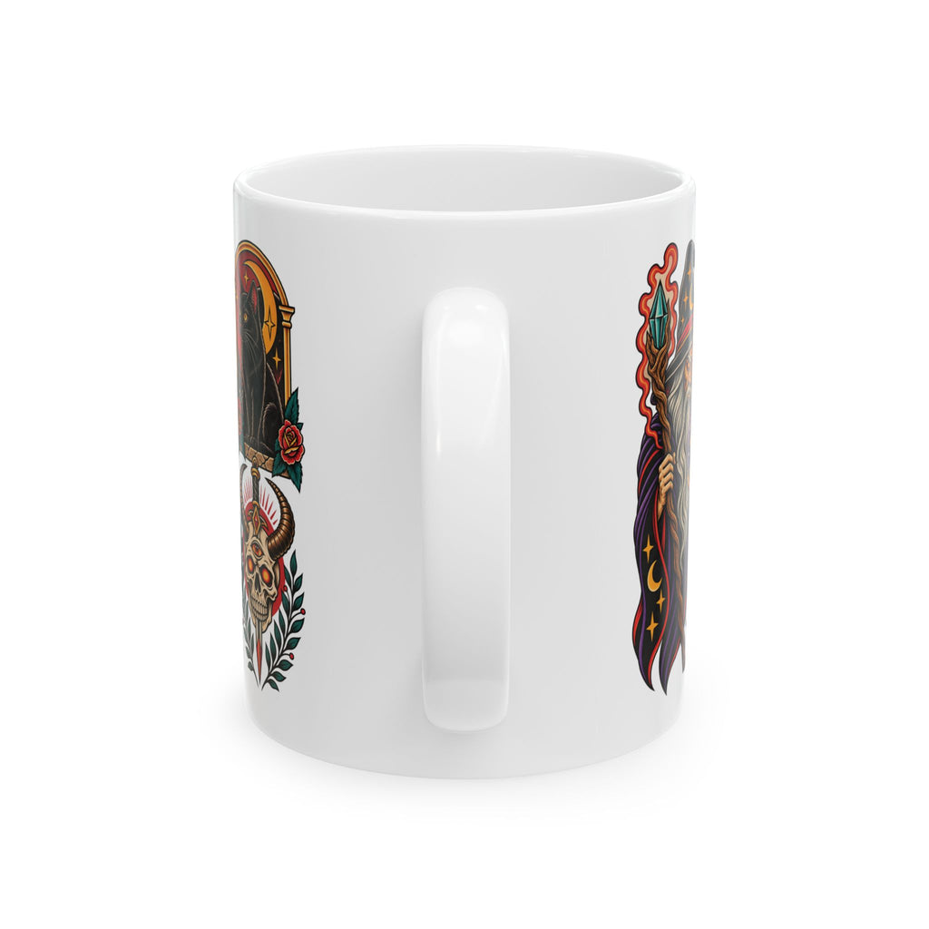 Wizard, Black Cat & Skull Tattoo Flash Coffee Mug (11oz & 15oz)