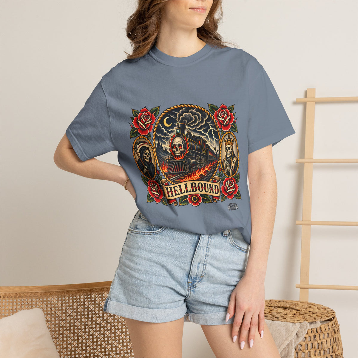 Hellbound Skull Train Tattoo Flash T-Shirt