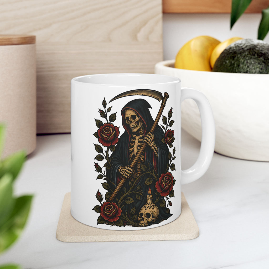 Grim Reaper Tattoo Flash Ceramic Coffee Cup