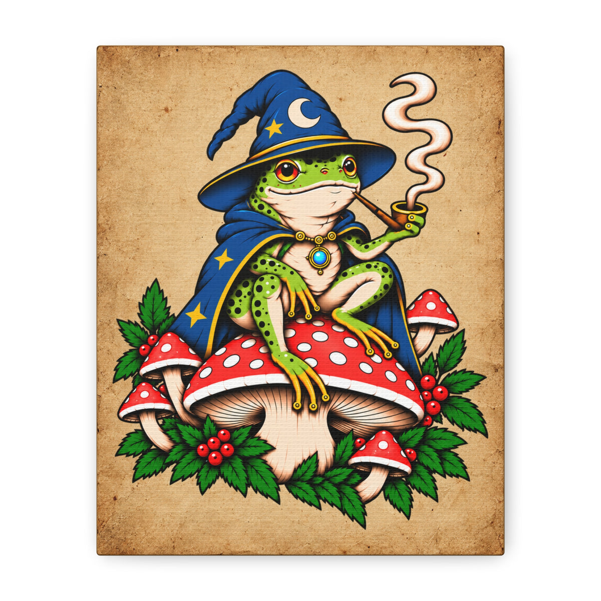 Frog Wizard Tattoo Flash Canvas Wall Art