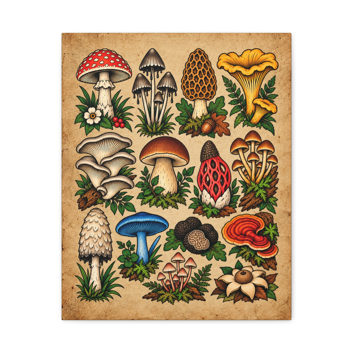 Mushroom Tattoo Flash Sheet Canvas Wall Art