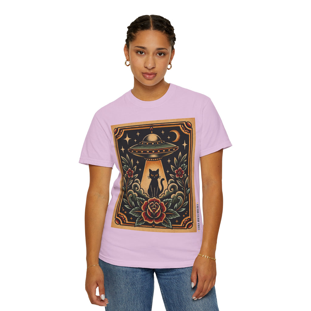 UFO & Black Cat Tattoo Flash Sheet T-Shirt