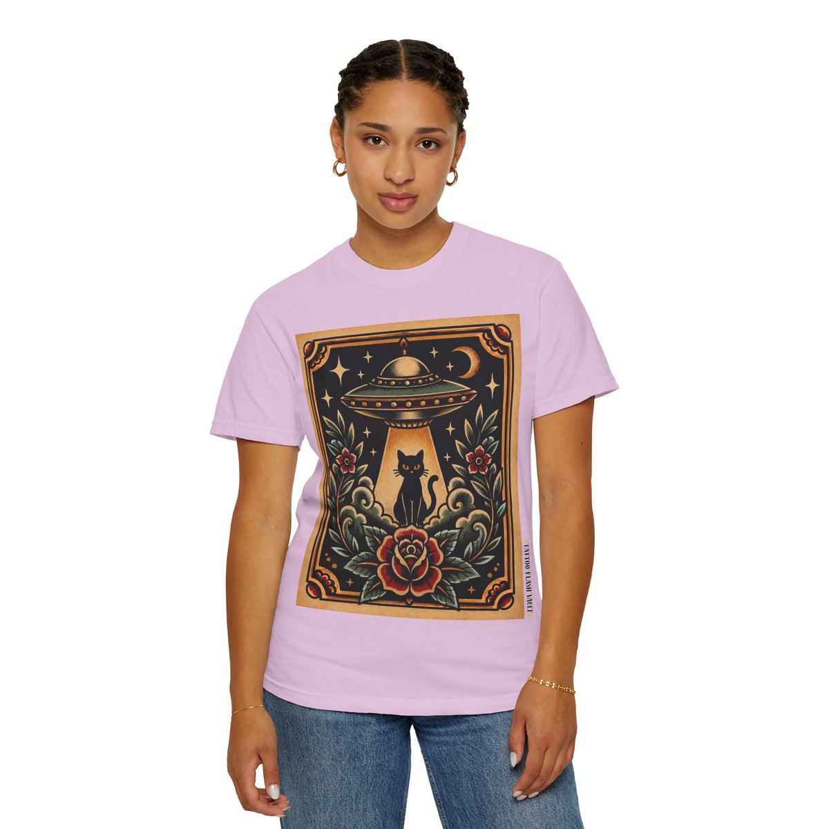 UFO & Black Cat Tattoo Flash Sheet T-Shirt