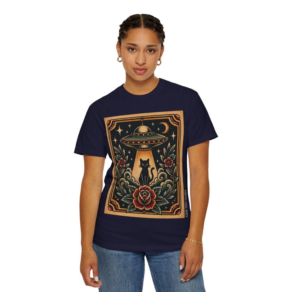 UFO & Black Cat Tattoo Flash Sheet T-Shirt