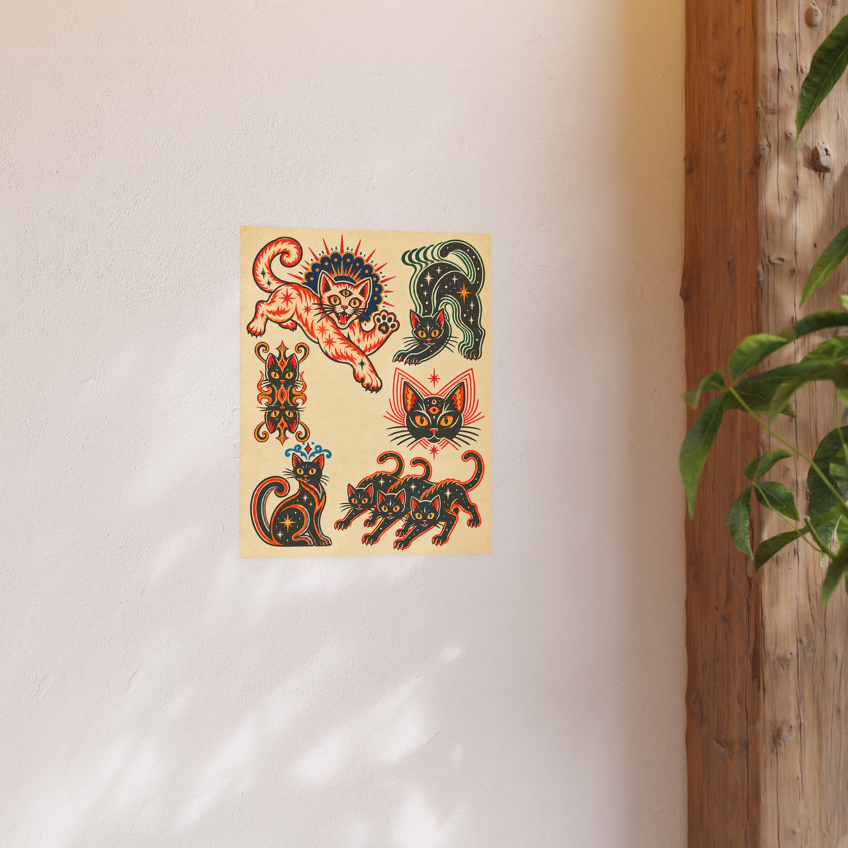 Abstract Cats Tattoo Flash Art Print (8x10 & 16x20)