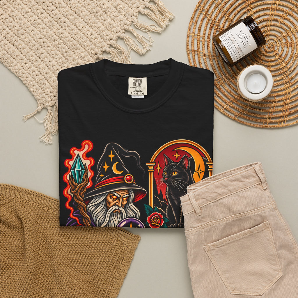 Wizard & Black Cat Tattoo Flash T-Shirt