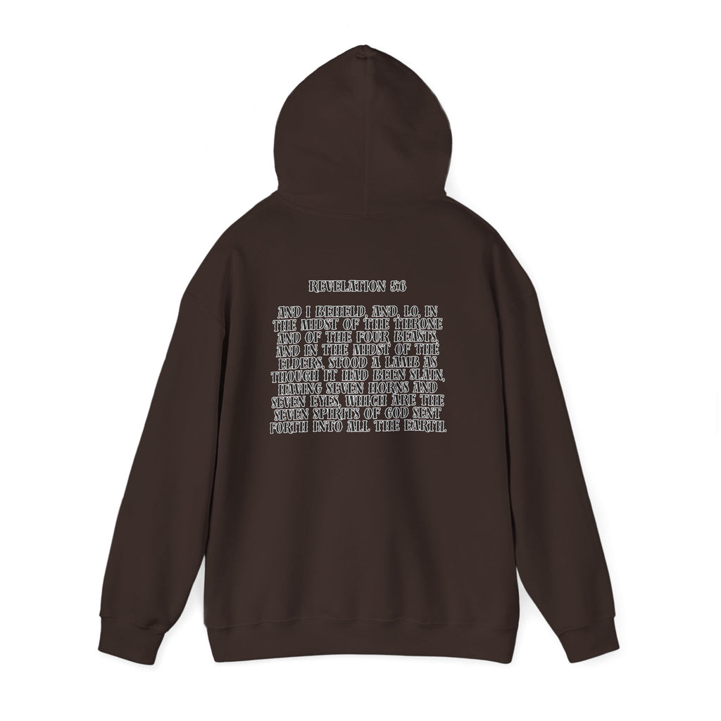 Sacrificial Lamb Hoodie with Revelation 5:6 Scripture Back Print