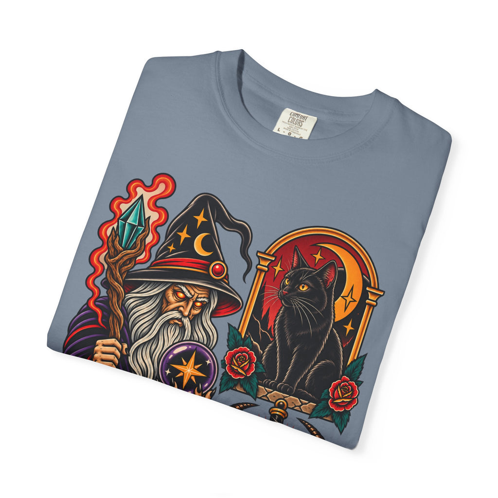 Wizard & Black Cat Tattoo Flash T-Shirt
