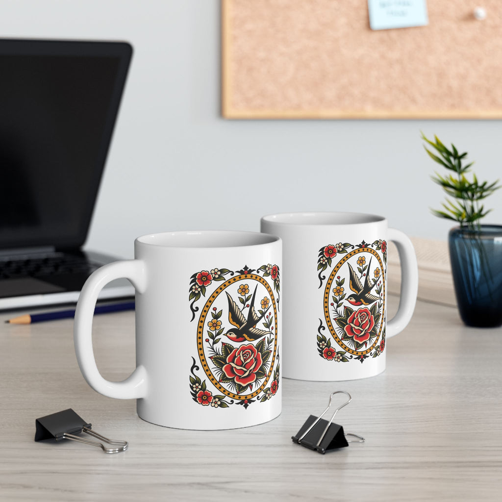 American Traditional Swallow Tattoo Flash Coffee Mug (11oz & 15oz)