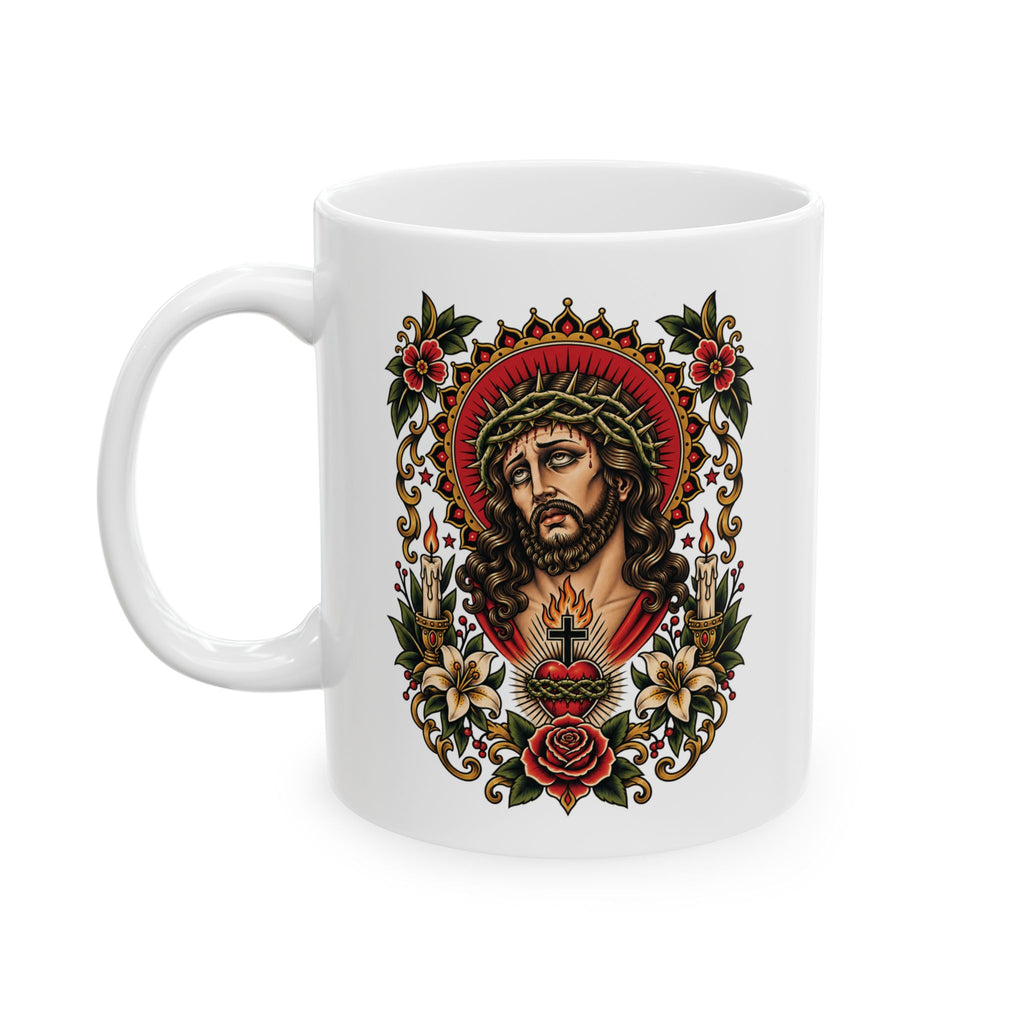 Jesus Christ Sacred Heart Tattoo Flash Ceramic Coffee Mug (11oz, 15oz)