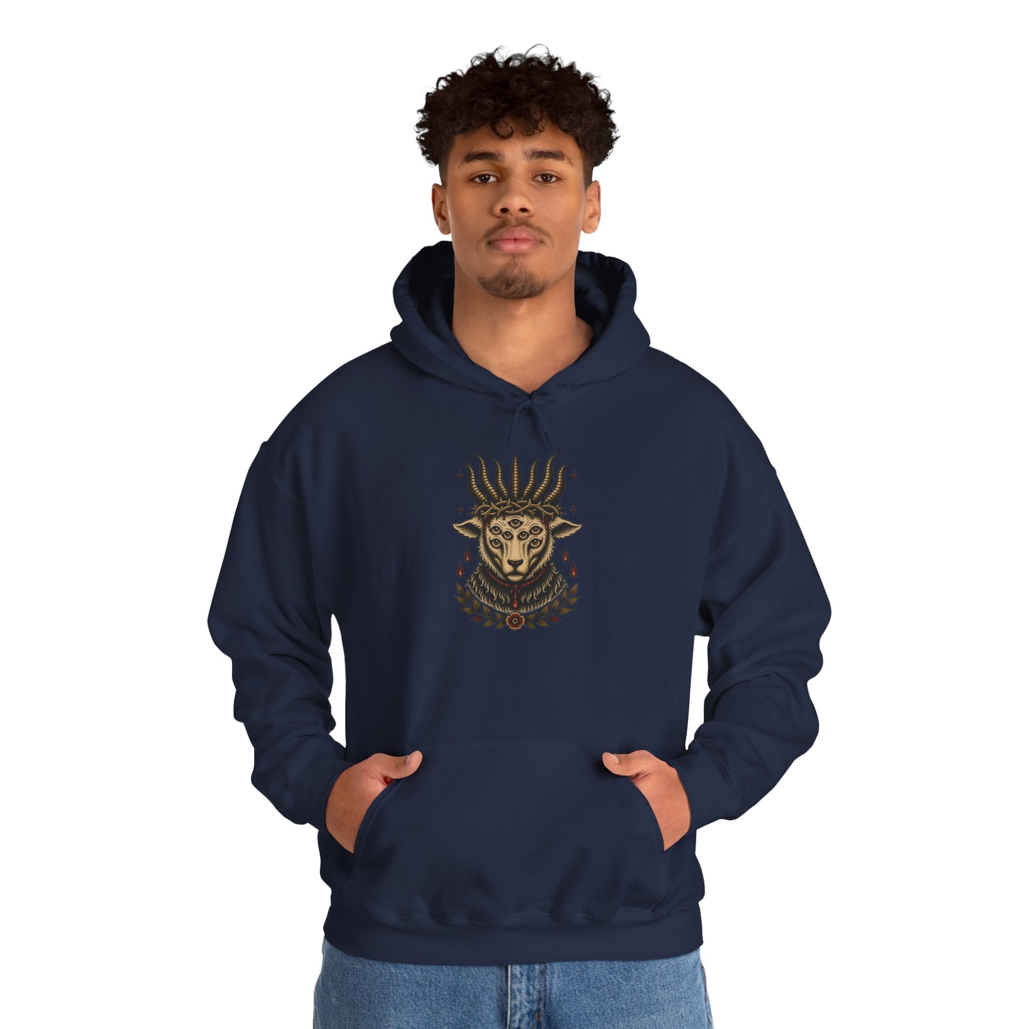 Sacrificial Lamb Hoodie with Revelation 5:6 Scripture Back Print