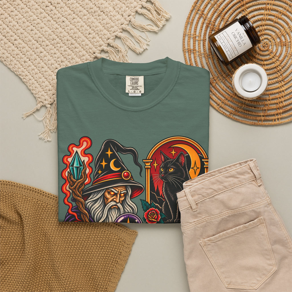 Wizard & Black Cat Tattoo Flash T-Shirt