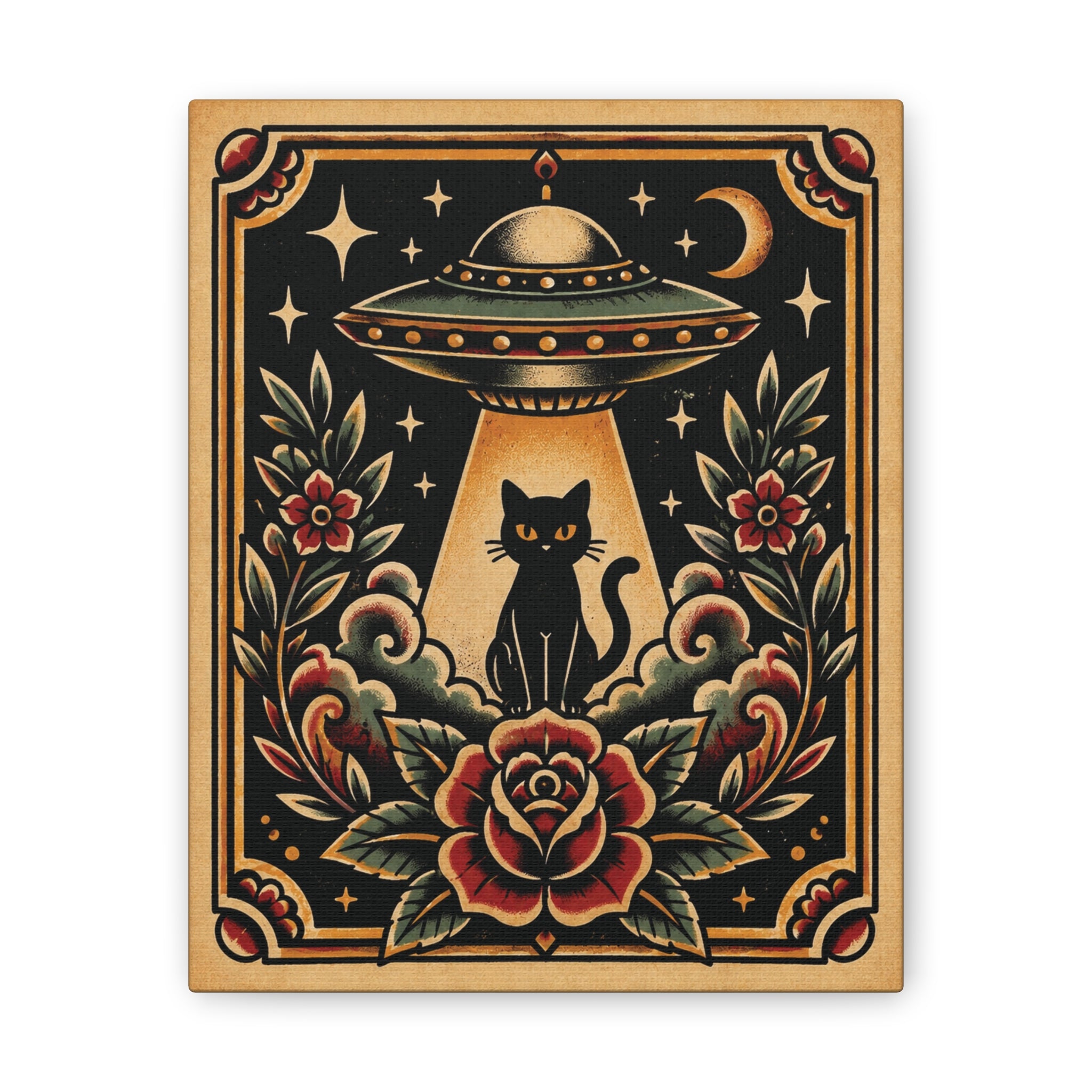 Alien UFO & Black Cat - Canvas Art
