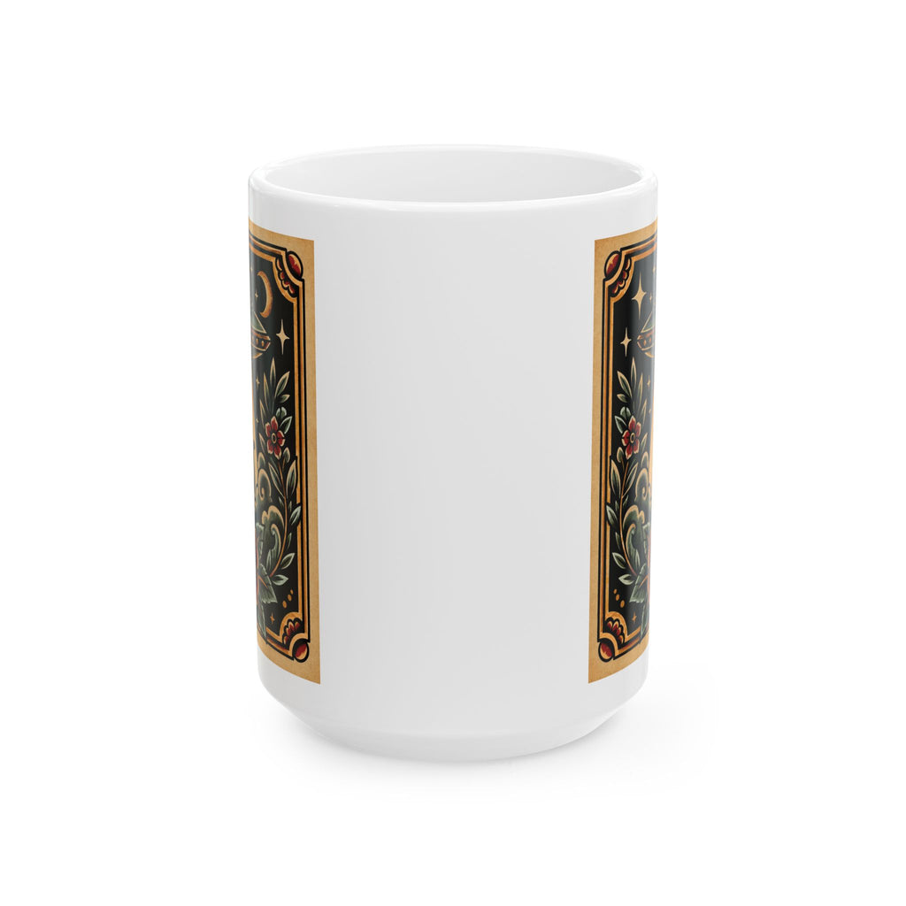 UFO & Black Cat Tattoo Flash Ceramic Coffee Mug (11oz, 15oz)