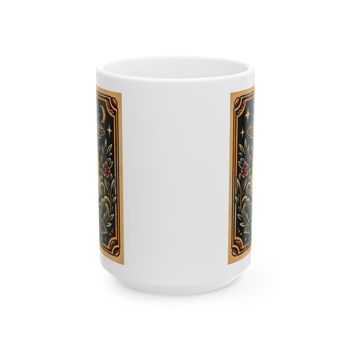 UFO & Black Cat Tattoo Flash Ceramic Coffee Mug (11oz, 15oz)