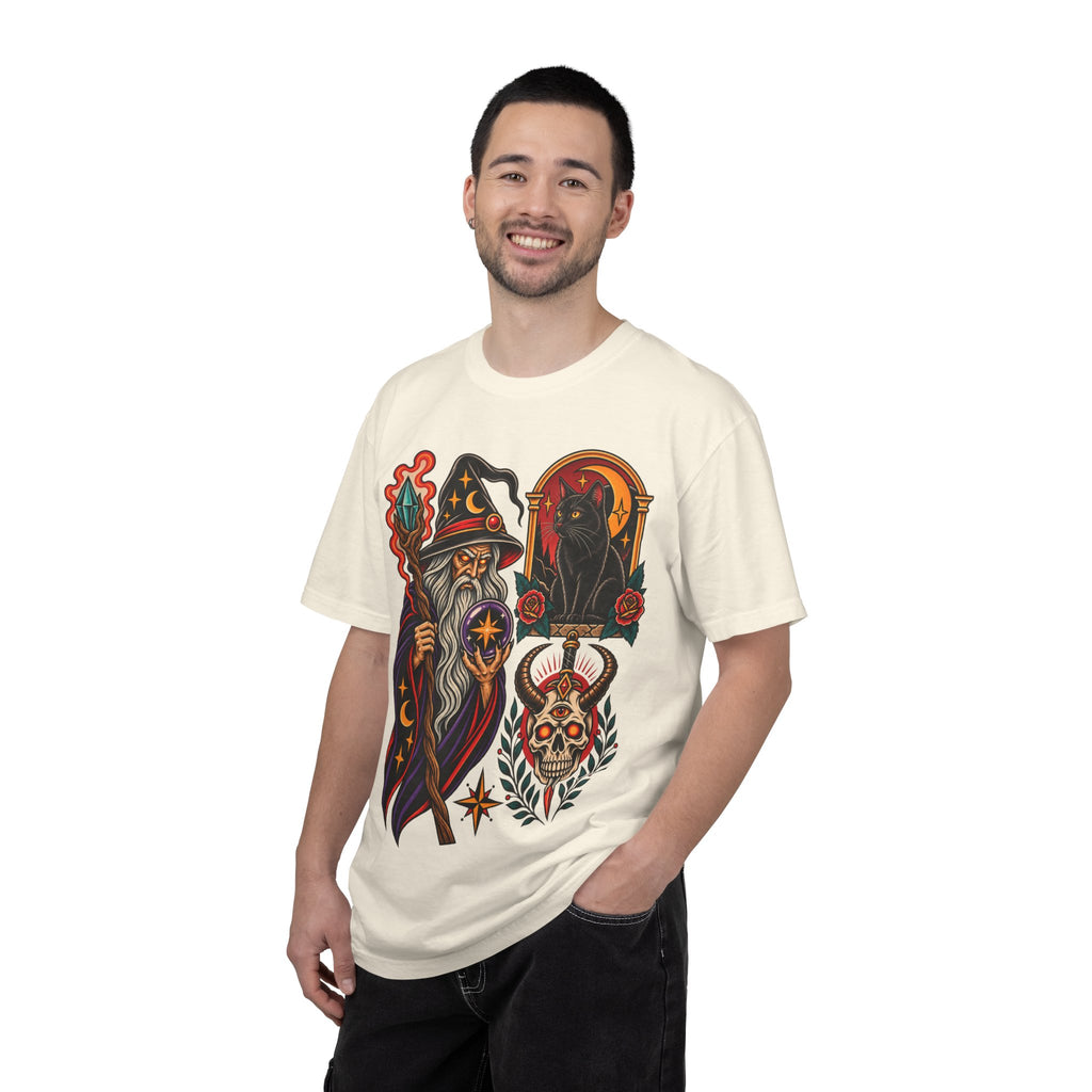 Wizard & Black Cat Tattoo Flash T-Shirt