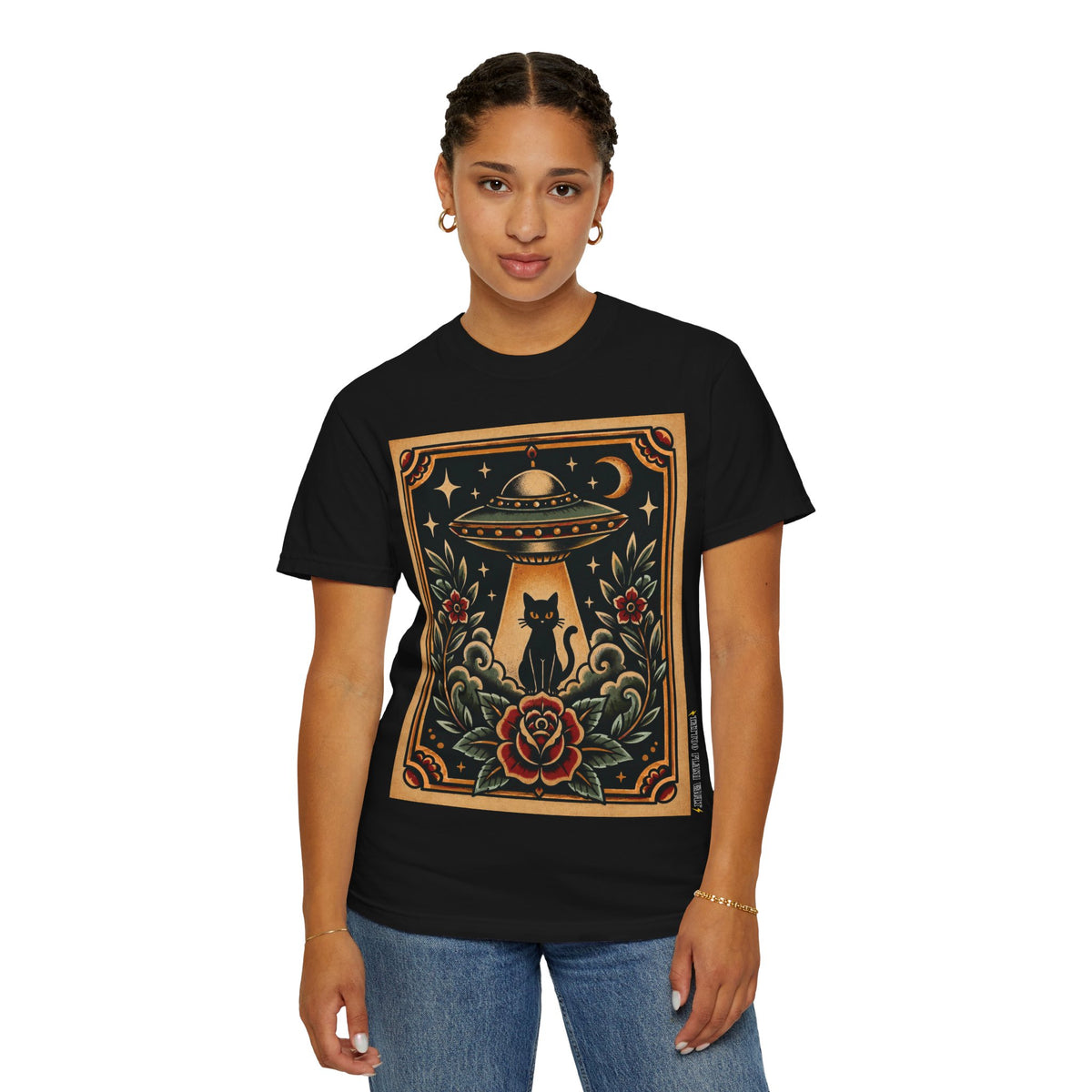 UFO & Black Cat Tattoo Flash Sheet T-Shirt