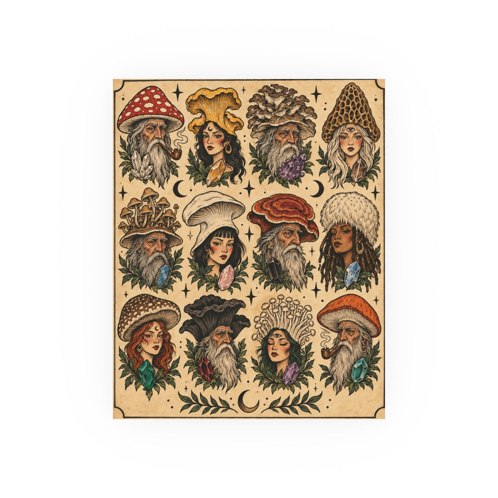 Mushroom Folks Tattoo Flash Art Print (8x10 & 16x20