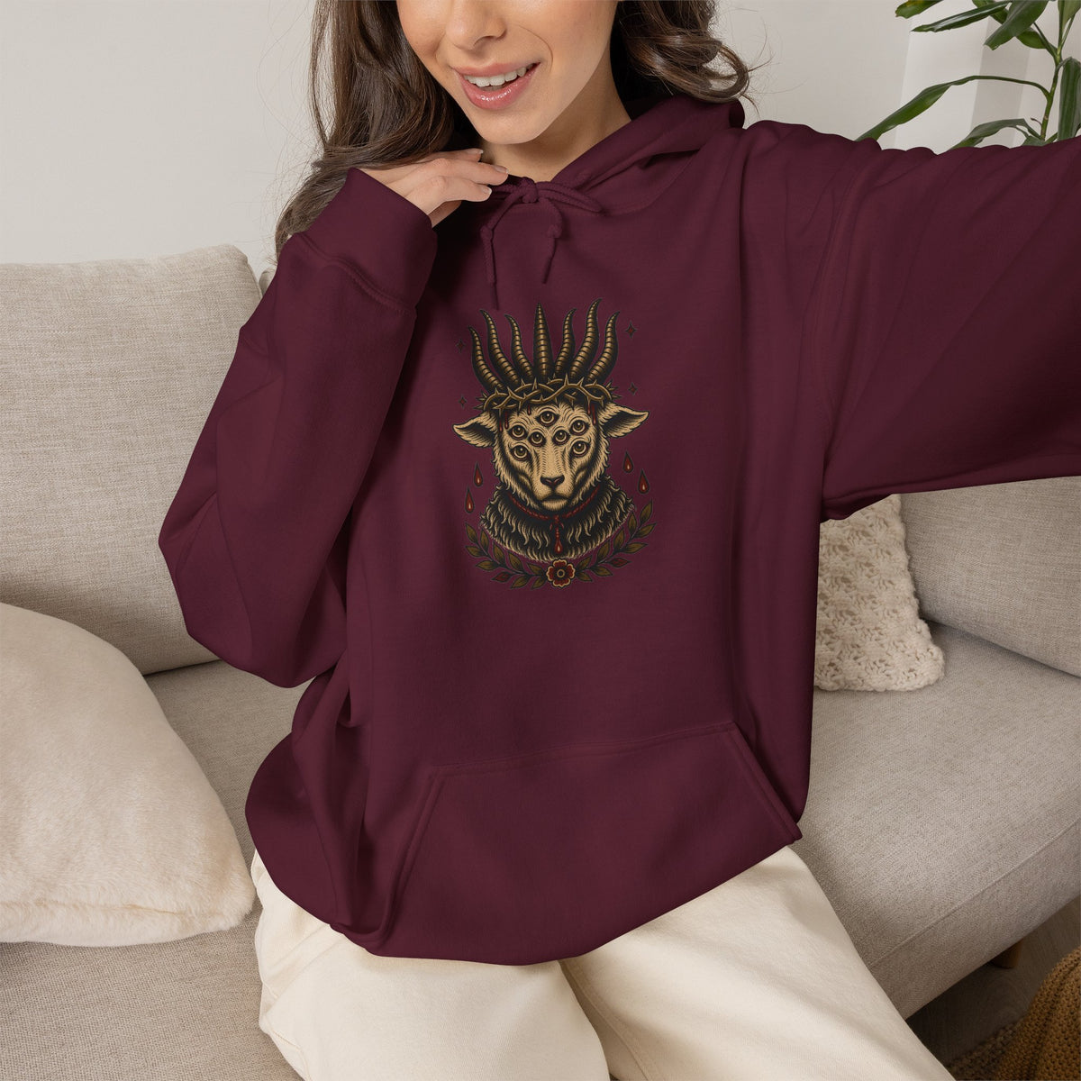 Sacrificial Lamb Hoodie with Revelation 5:6 Scripture Back Print