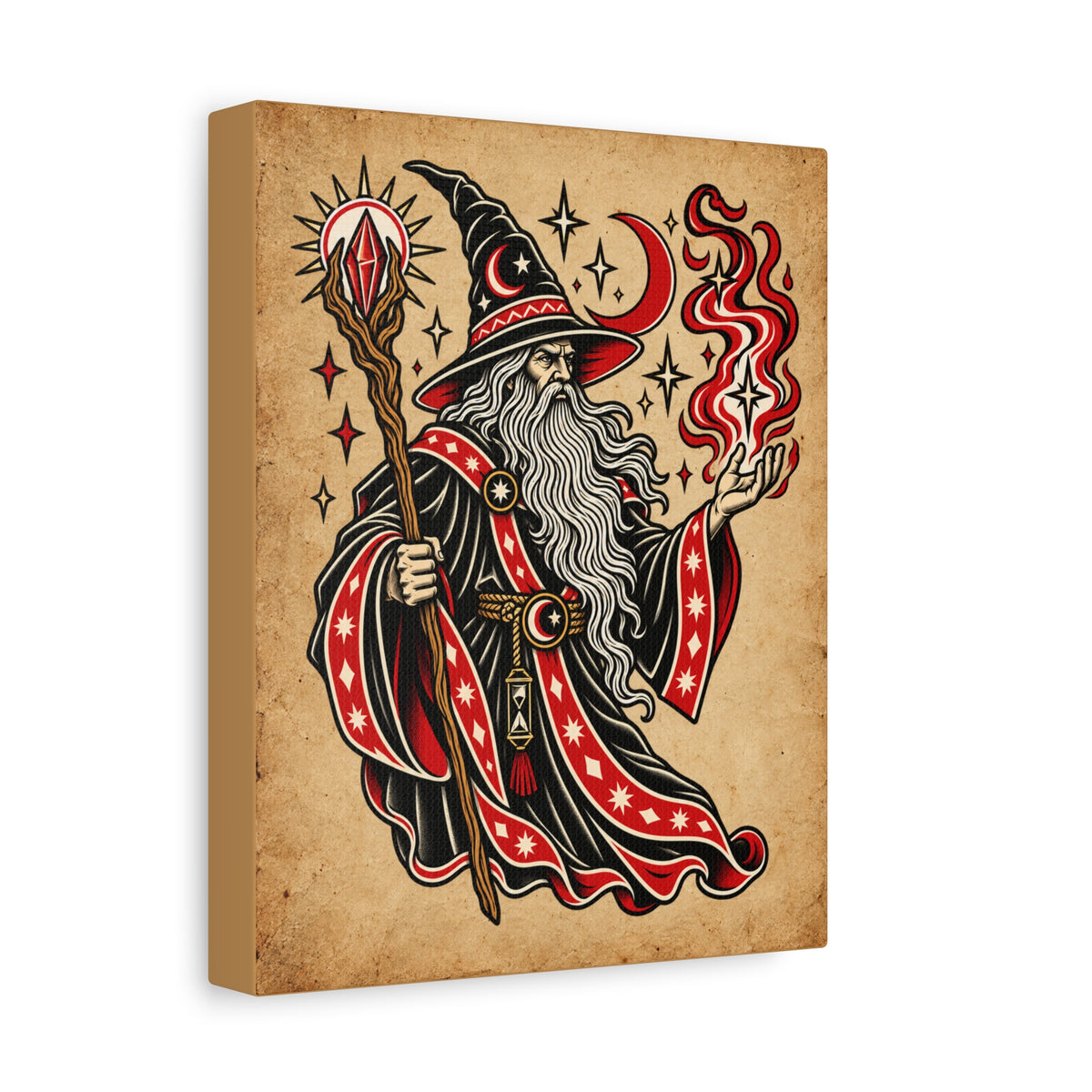 Fire Wizard Tattoo Flash Canvas Wall Art