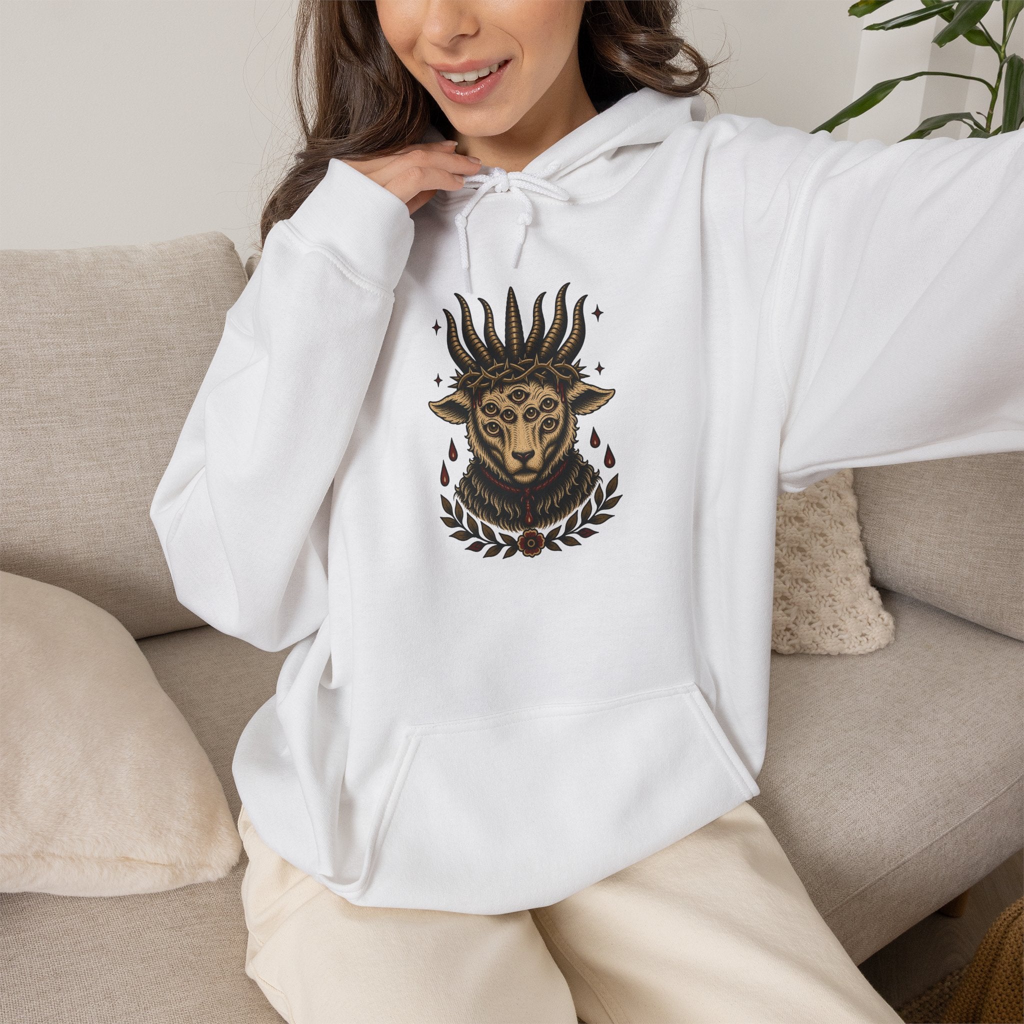 Sacrificial Lamb Hoodie with Revelation 5:6 Scripture Back Print
