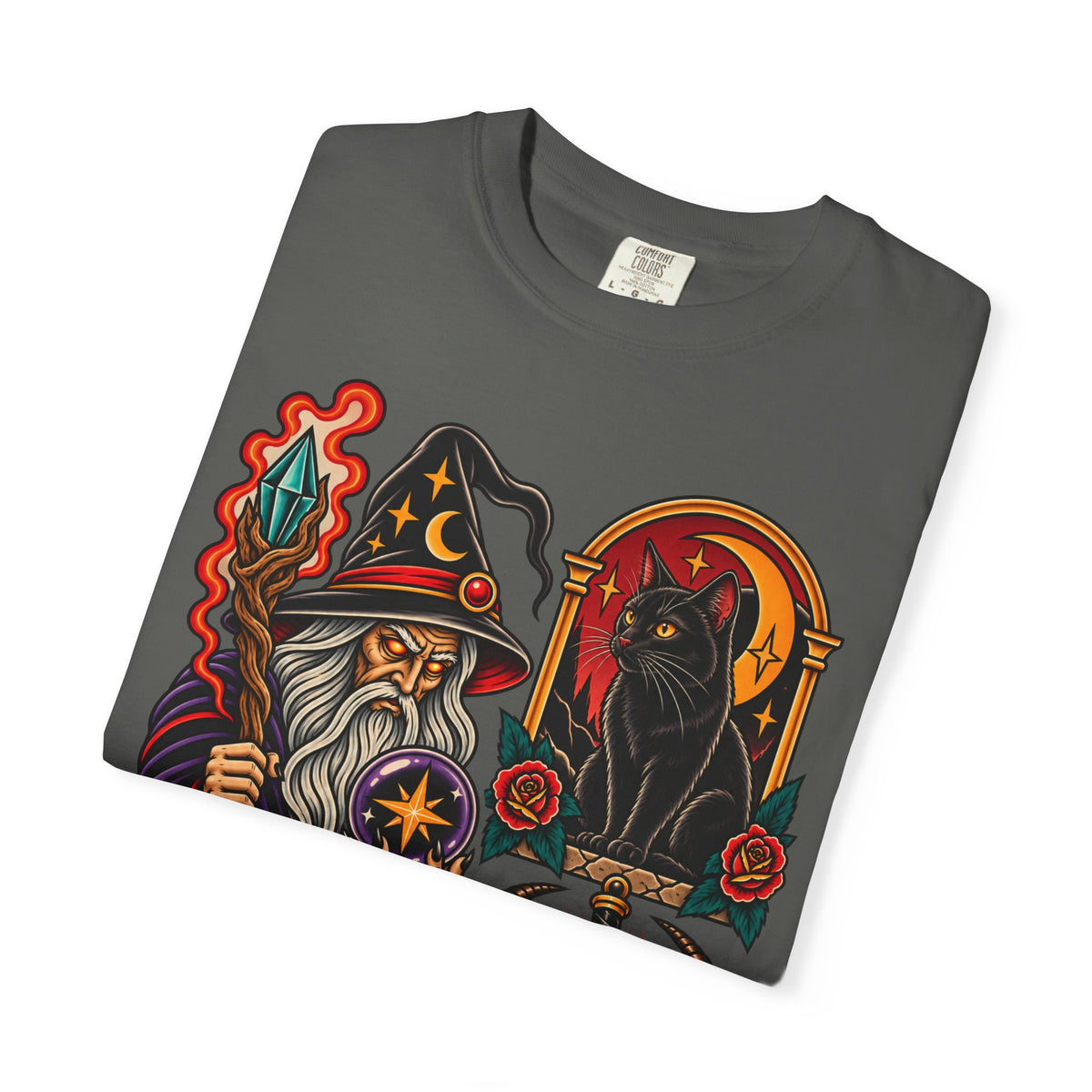Wizard & Black Cat Tattoo Flash T-Shirt