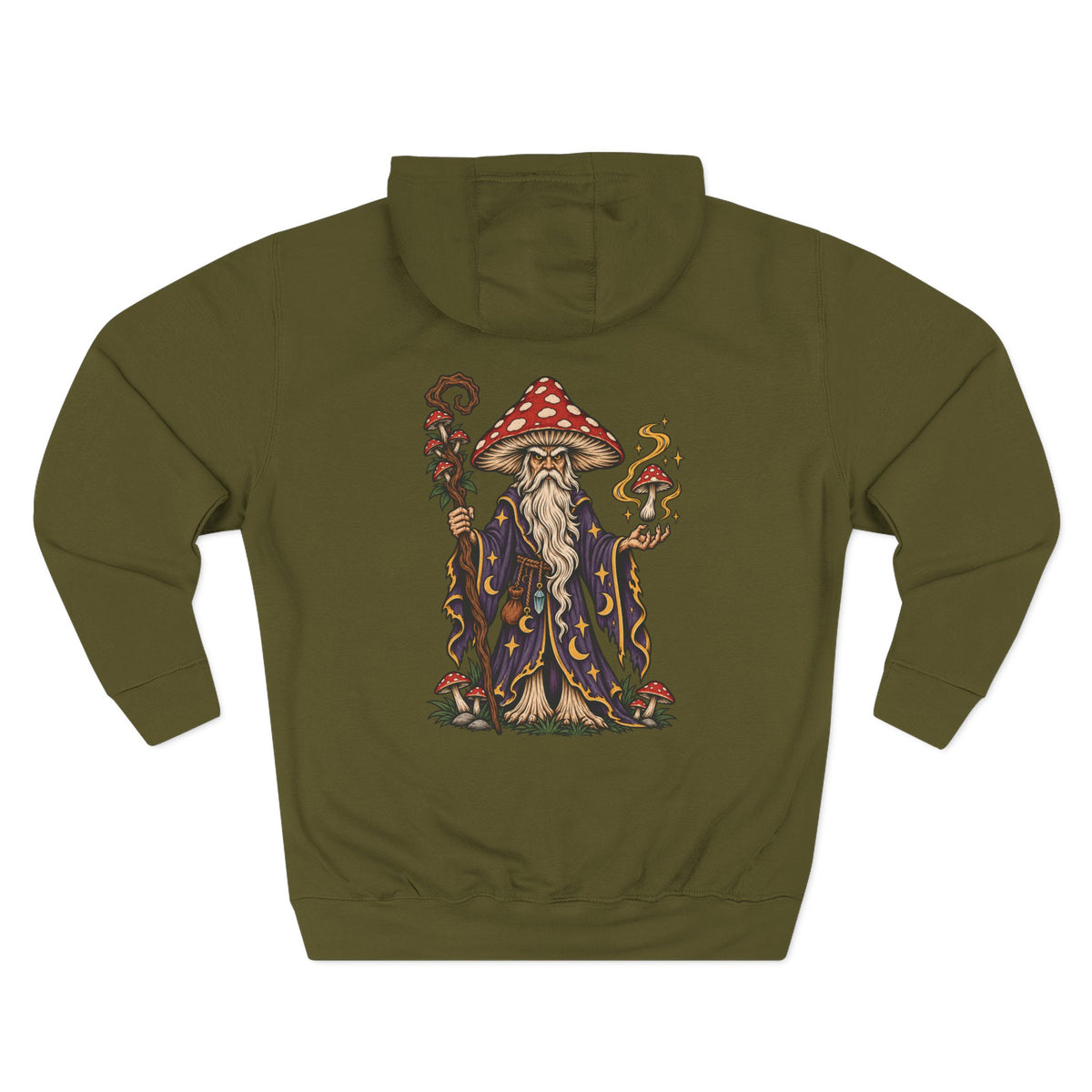 Amanita Mushroom Wizard Tattoo Flash Pullover Hoodie (Back Design)