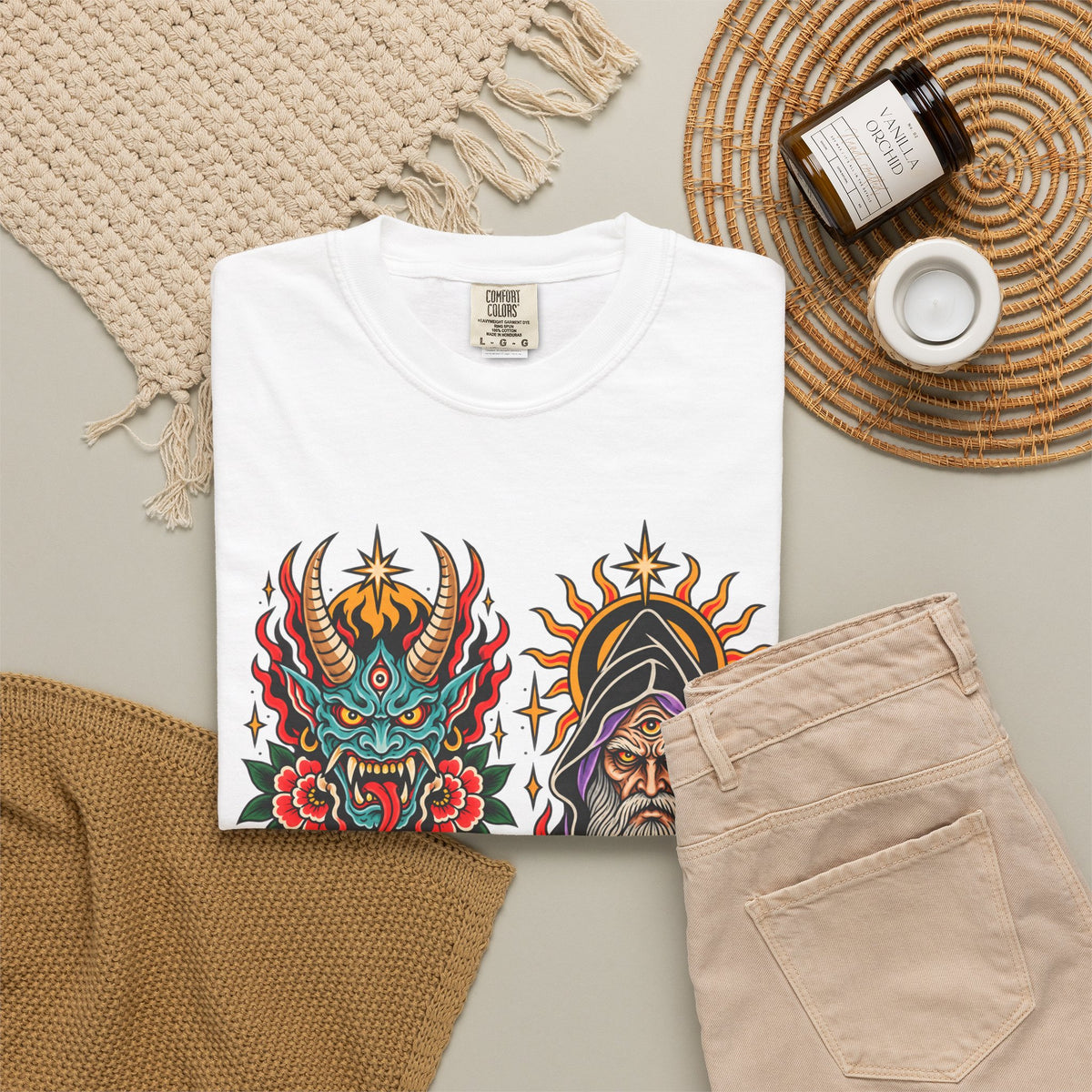 Wizard, Oni and Skull Tattoo Flash T-Shirt