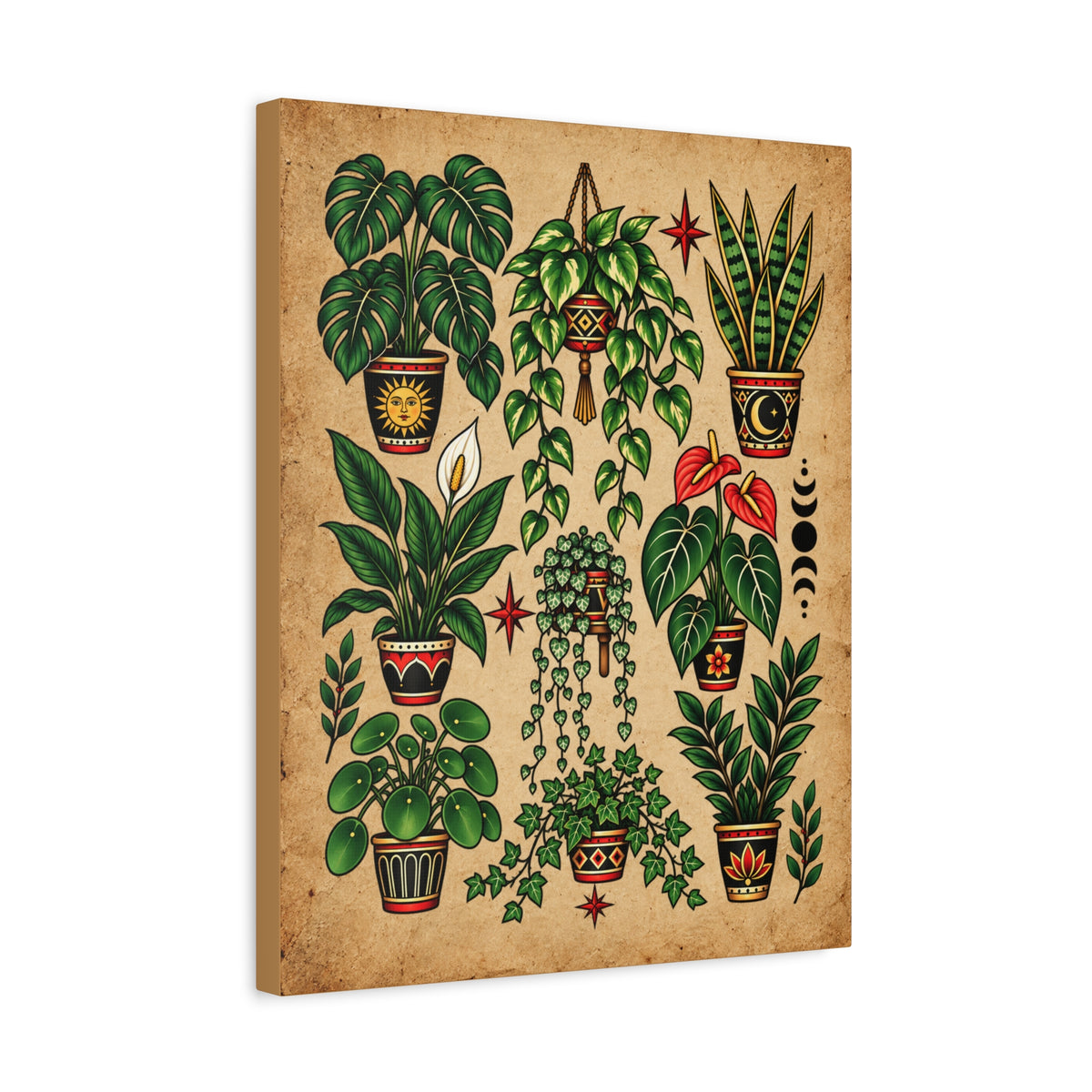 House Plant Botanical Tattoo Flash Canvas Wall Art
